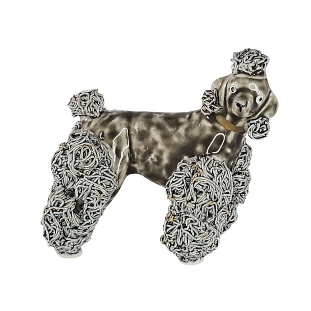 Vintage Ceramic Spaghetti Poodle Figurine Gray Color